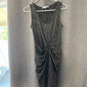 The Vanity Room Gray Twist Front Knotted Asymmetrical Jersey Knit Dress